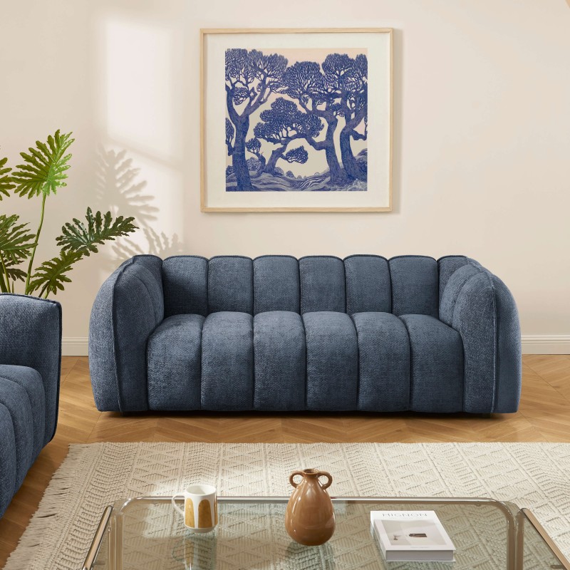 Ensemble canapés droits fixes 3+2 MATILDA tissu chenille bleu