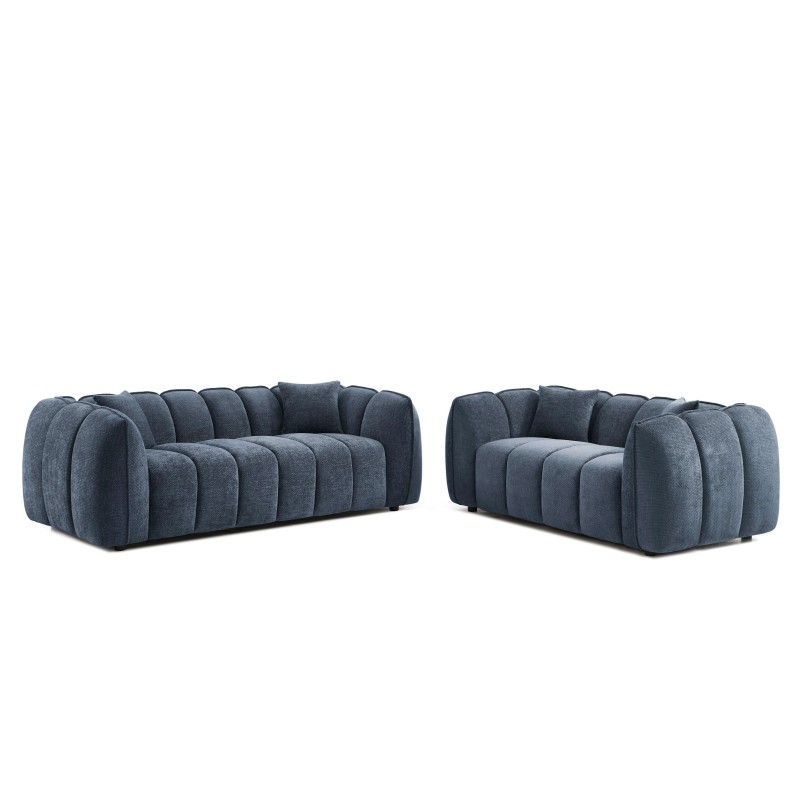 Ensemble canapés droits fixes 3+2 MATILDA tissu chenille bleu