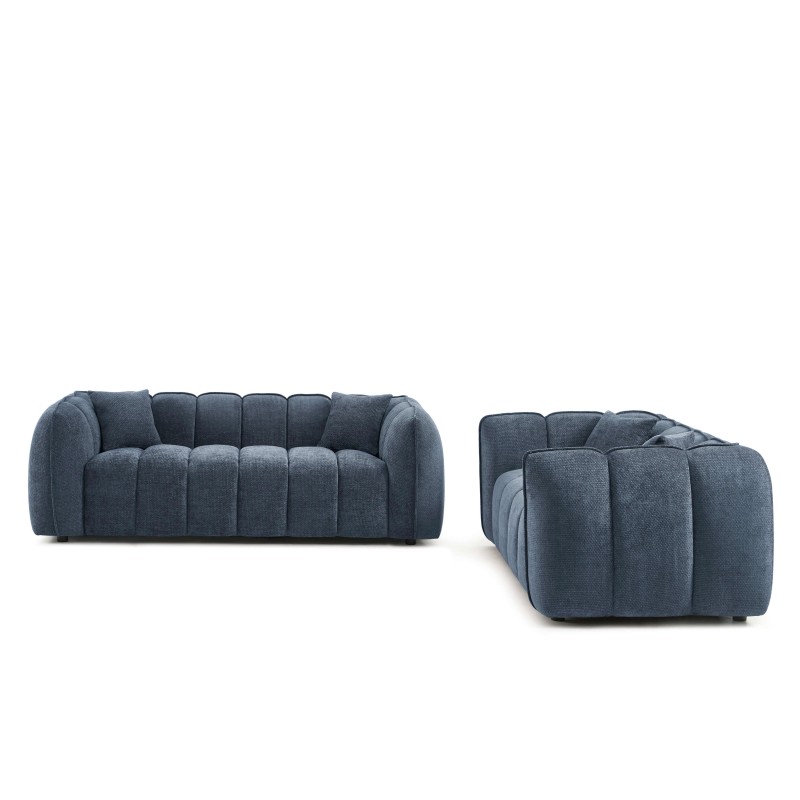 Ensemble canapés droits fixes 3+2 MATILDA tissu chenille bleu