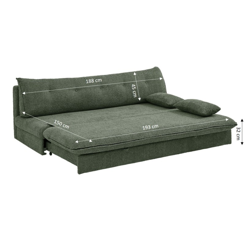 Panca trasformabile KIARA a 3 posti in tessuto bouclé verde
