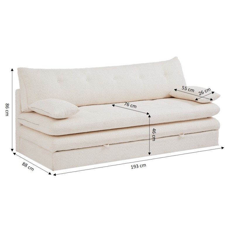 Banquette convertible KIARA 3 places tissu bouclette beige