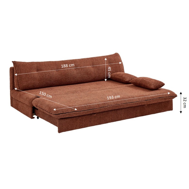 Banquette convertible KIARA 3 places tissu bouclette terracotta
