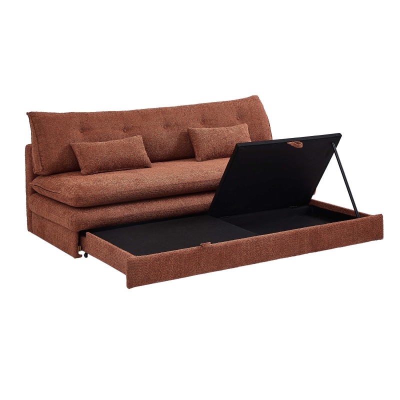 Banquette convertible KIARA 3 places tissu bouclette terracotta