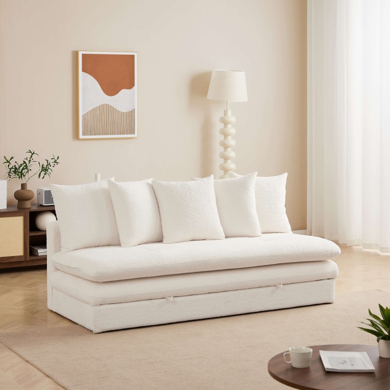 Panca trasformabile MAORA 3 posti in tessuto bouclé beige