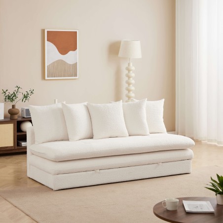 Panca trasformabile MAORA 3 posti in tessuto bouclé beige