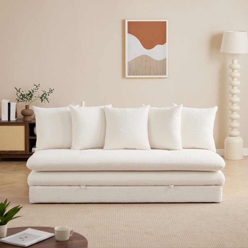 Panca trasformabile MAORA 3 posti in tessuto bouclé beige