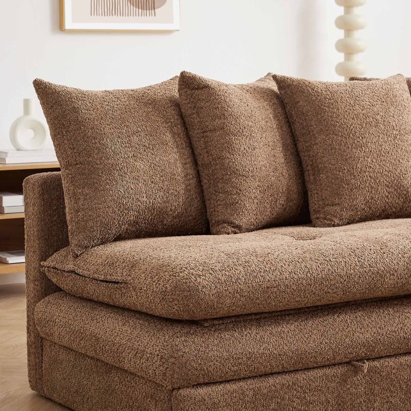 Divano letto MAORA 3 posti in tessuto bouclé marrone