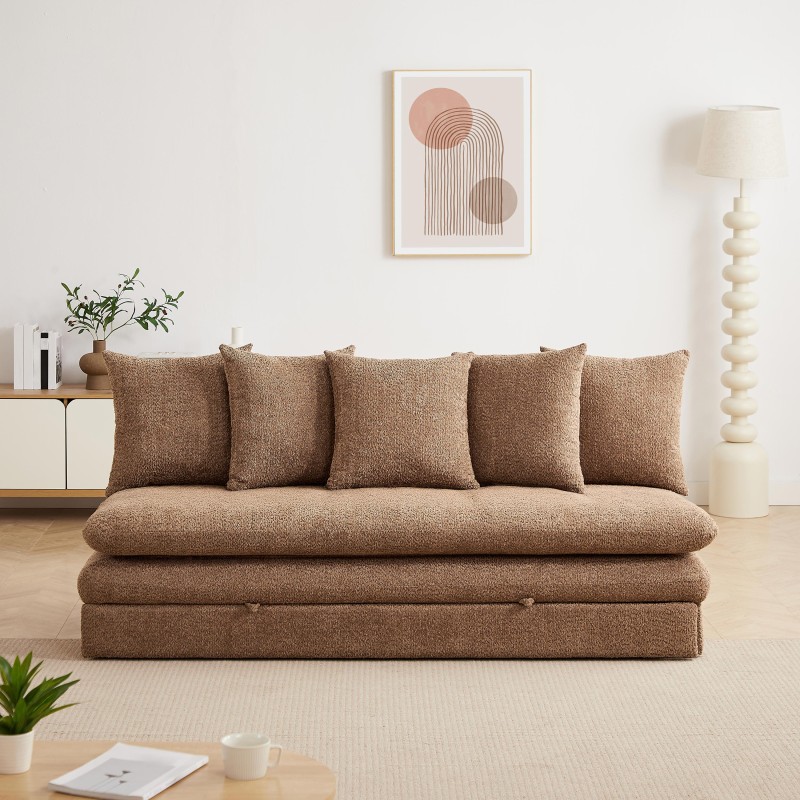Divano letto MAORA 3 posti in tessuto bouclé marrone
