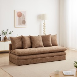 Divano letto MAORA 3 posti in tessuto bouclé marrone
