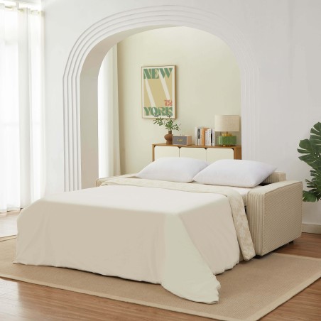 Divano letto convertibile express ROYAL a 3 posti in velluto a coste beige