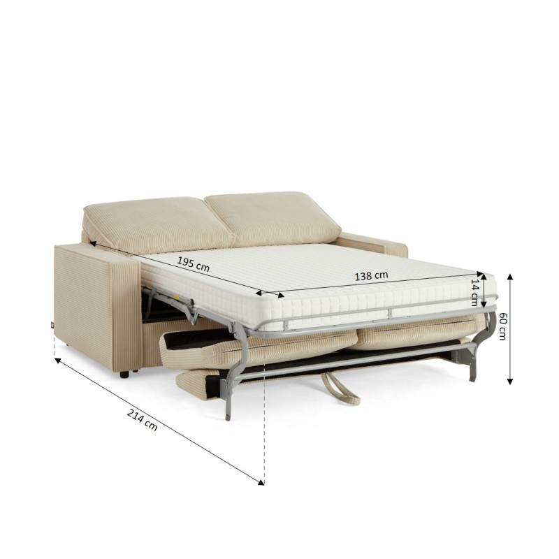 Divano letto convertibile express ROYAL a 3 posti in velluto a coste beige