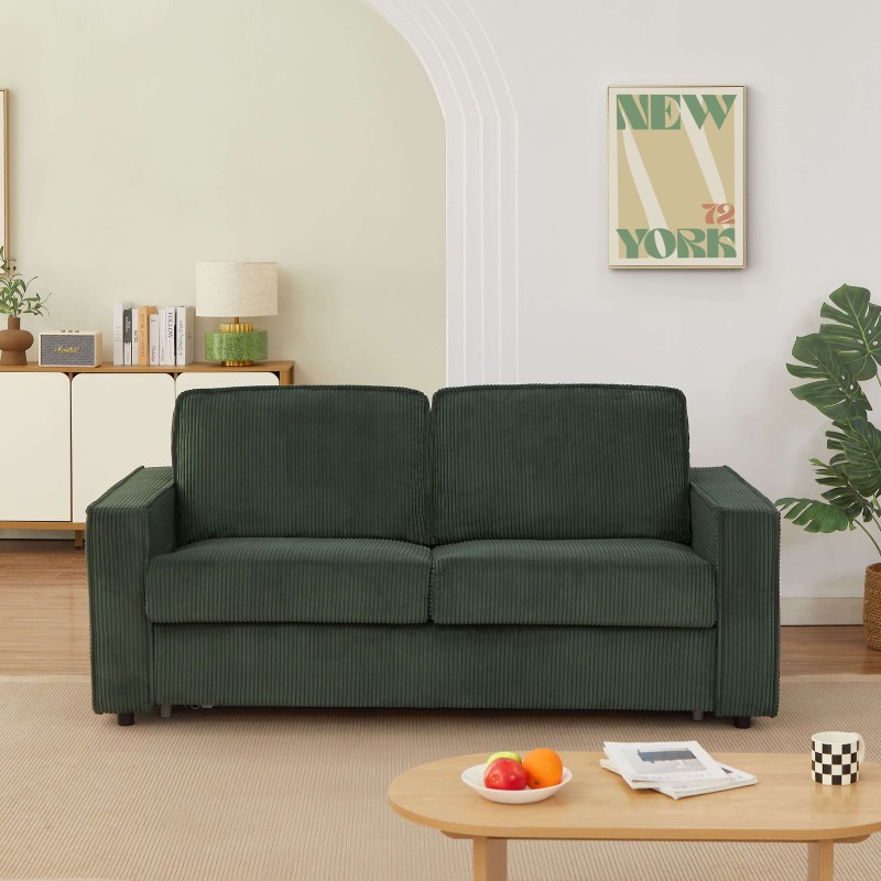 Divano letto convertibile express ROYAL 3 posti in velluto a coste verde