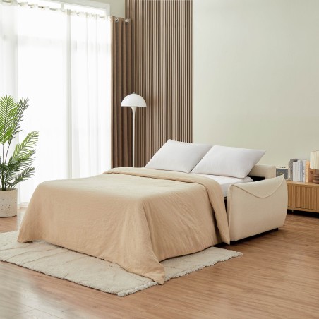 Divano letto convertibile express PALLA a 3 posti in tessuto ciniglia beige