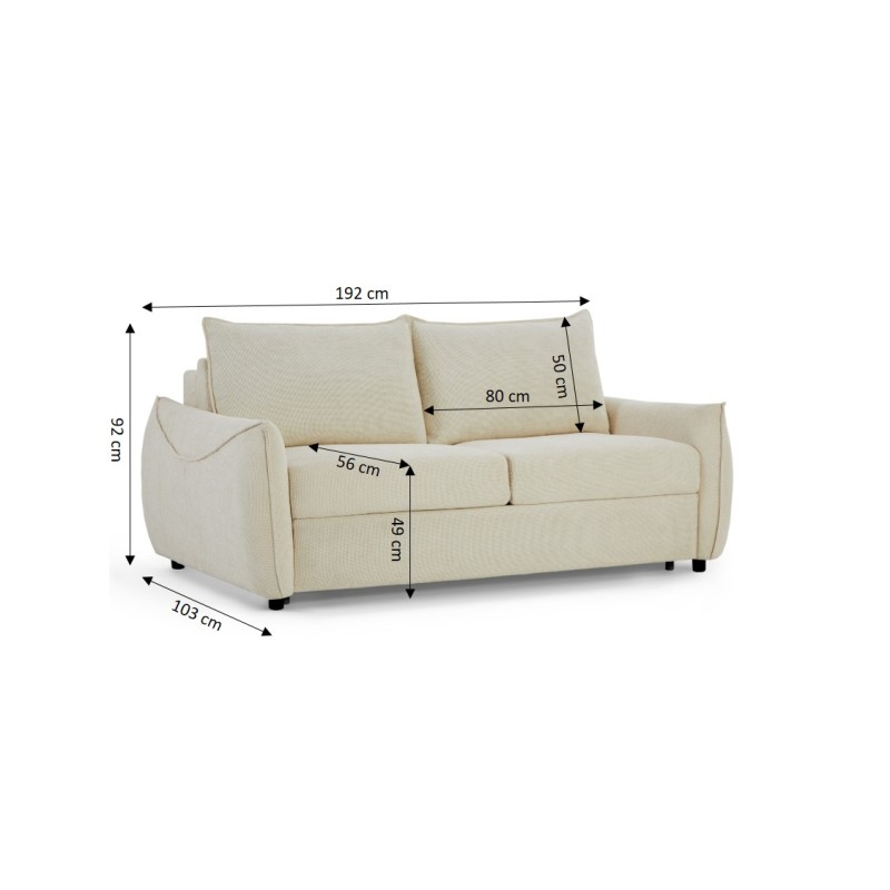 Canapé droit convertible express PALLA 3 places tissu chenille beige