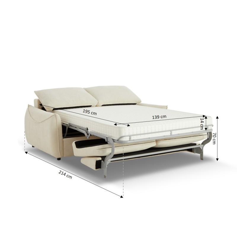 Canapé droit convertible express PALLA 3 places tissu chenille beige
