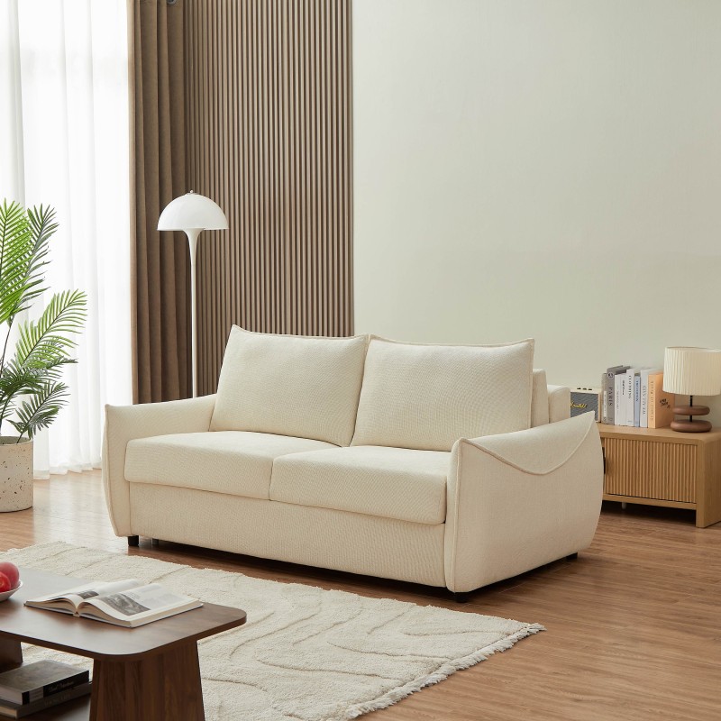 Canapé droit convertible express PALLA 3 places tissu chenille beige