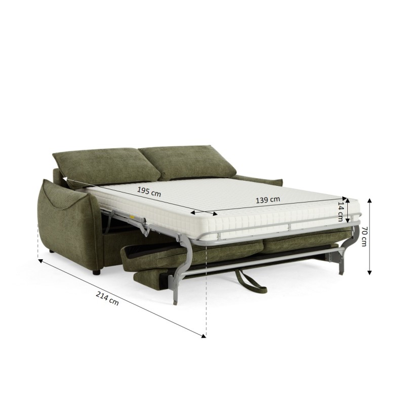 Canapé droit convertible express PALLA 3 places tissu chenille vert