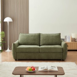 Canapé droit convertible express PALLA 3 places tissu chenille vert