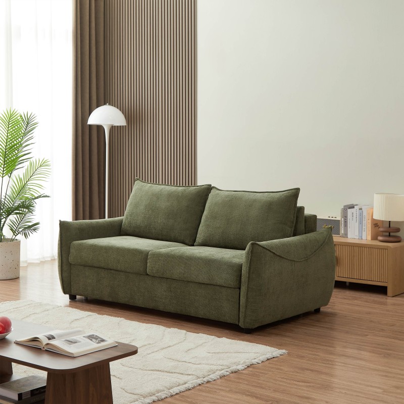 Canapé droit convertible express PALLA 3 places tissu chenille vert