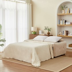 Divano a 3 posti IMPA convertibile in letto, tessuto ciniglia beige