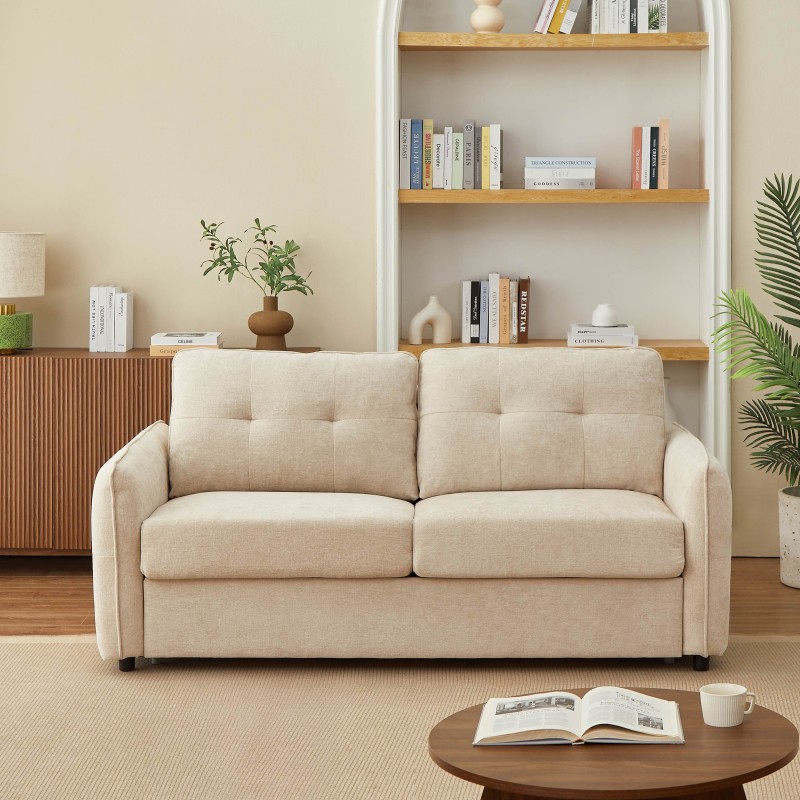 Divano a 3 posti IMPA convertibile in letto, tessuto ciniglia beige