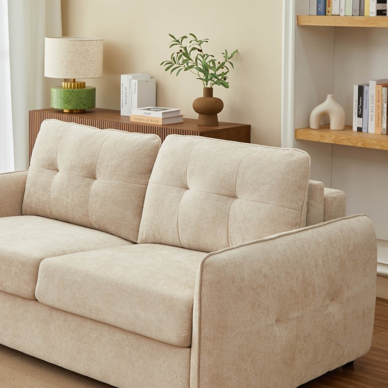 Divano a 3 posti IMPA convertibile in letto, tessuto ciniglia beige