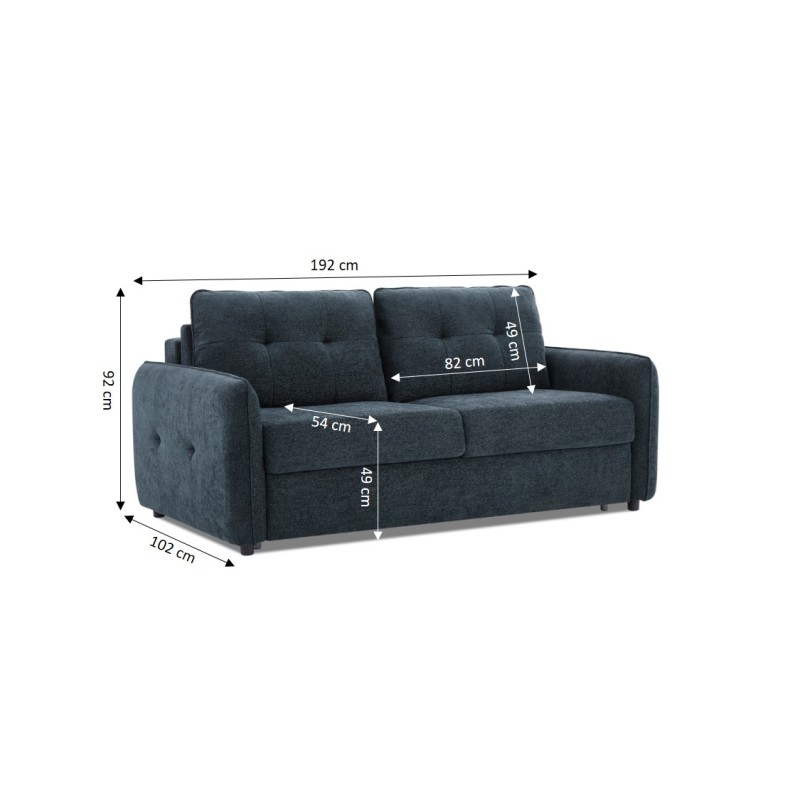 Divano letto express IMPA 3 posti in tessuto ciniglia blu petrolio