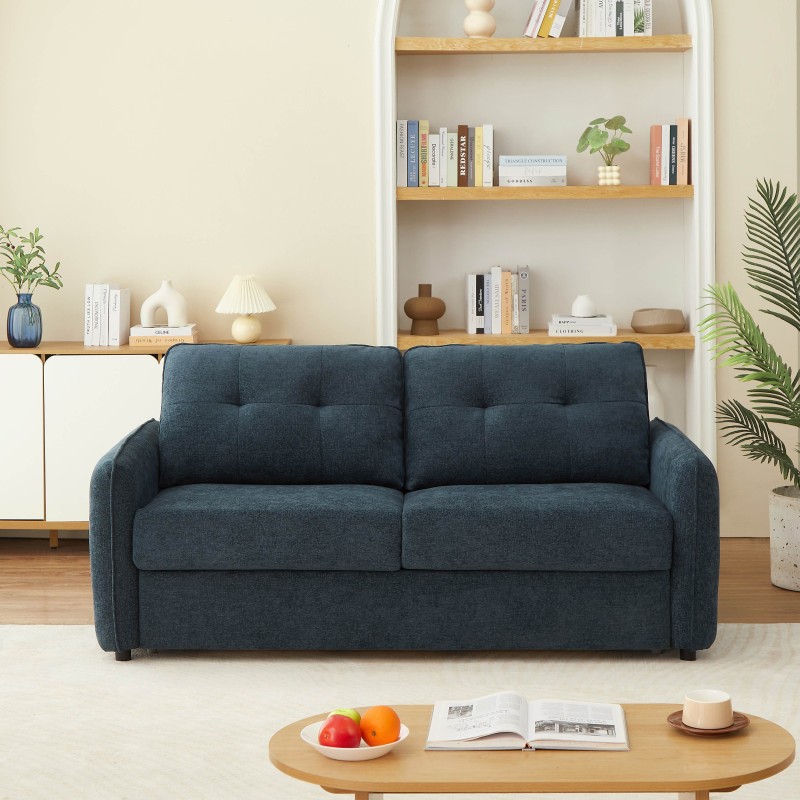 Divano letto express IMPA 3 posti in tessuto ciniglia blu petrolio