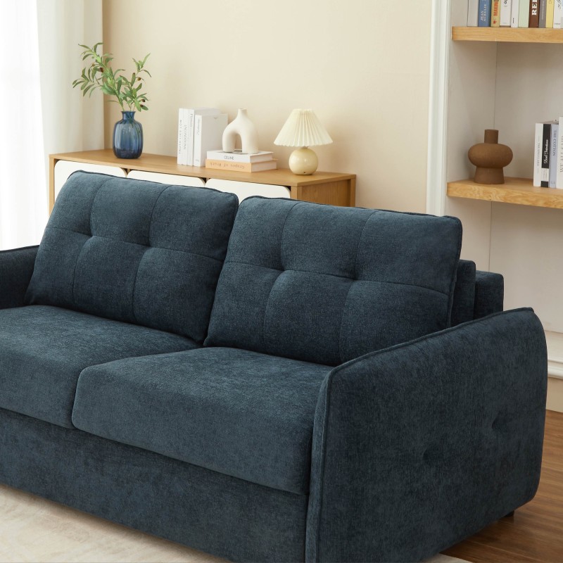 Divano letto express IMPA 3 posti in tessuto ciniglia blu petrolio