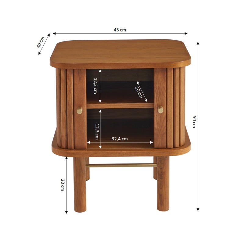 Comodino ERNEST in frassino scuro con ante a tamburo