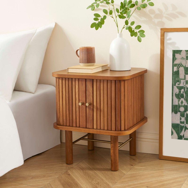 Comodino ERNEST in frassino scuro con ante a tamburo