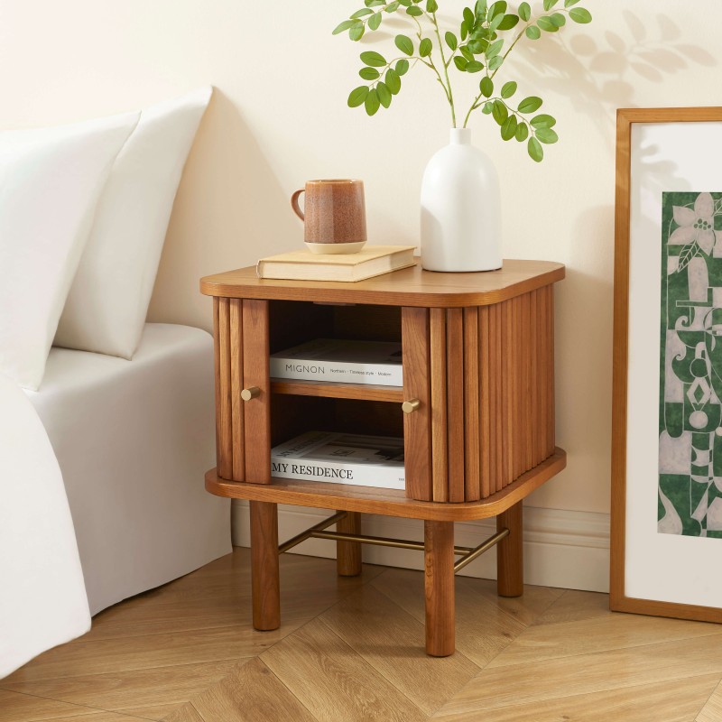 Comodino ERNEST in frassino scuro con ante a tamburo