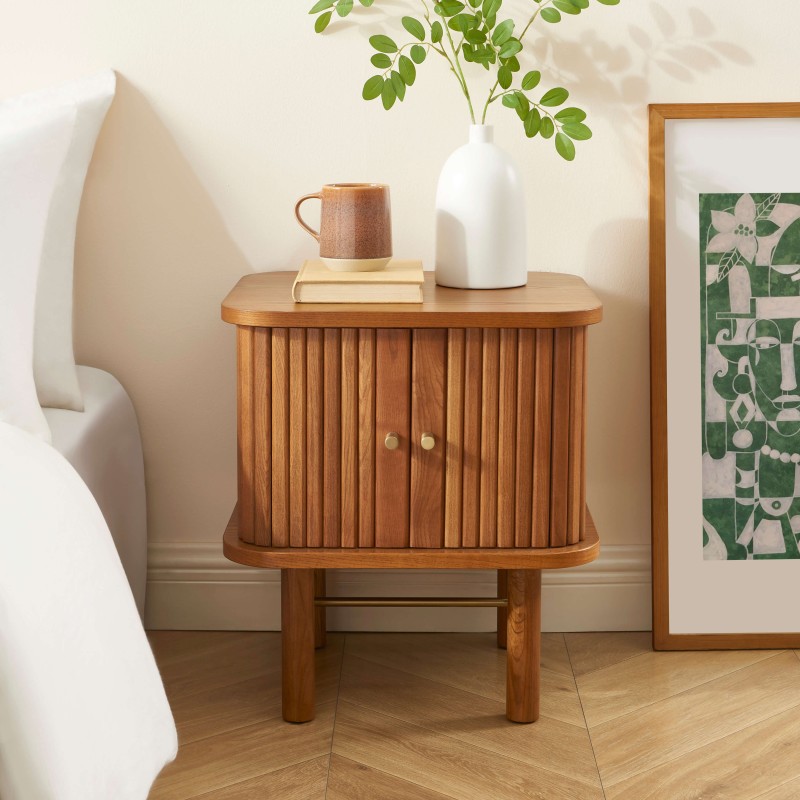 Comodino ERNEST in frassino scuro con ante a tamburo