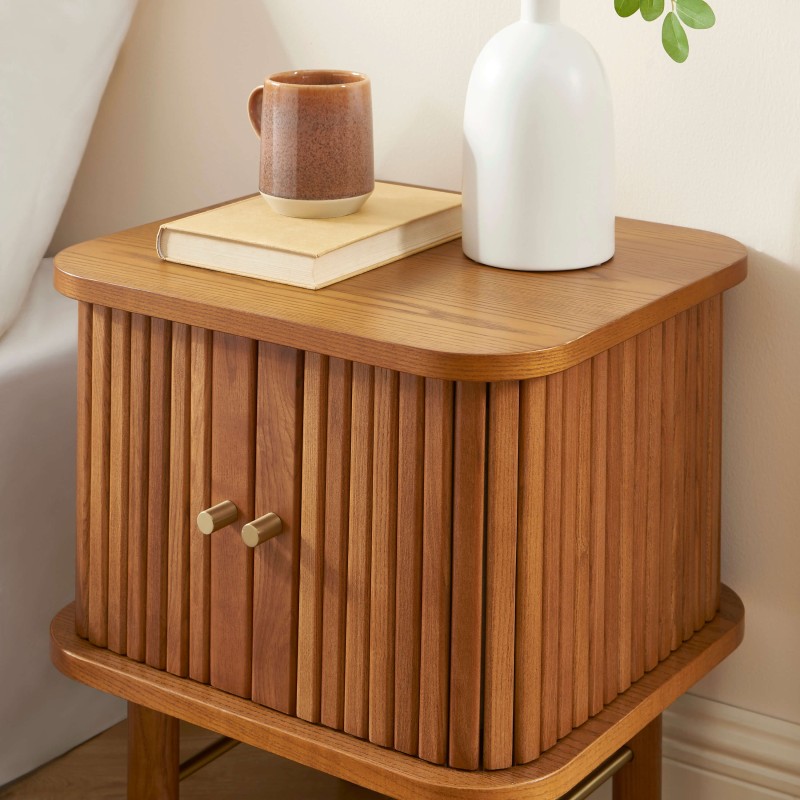 Comodino ERNEST in frassino scuro con ante a tamburo