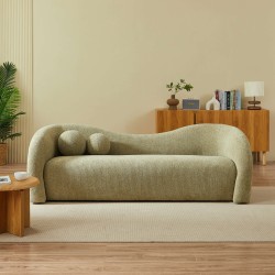 Divano fisso BACALA a 3 posti in tessuto ciniglia verde kaki