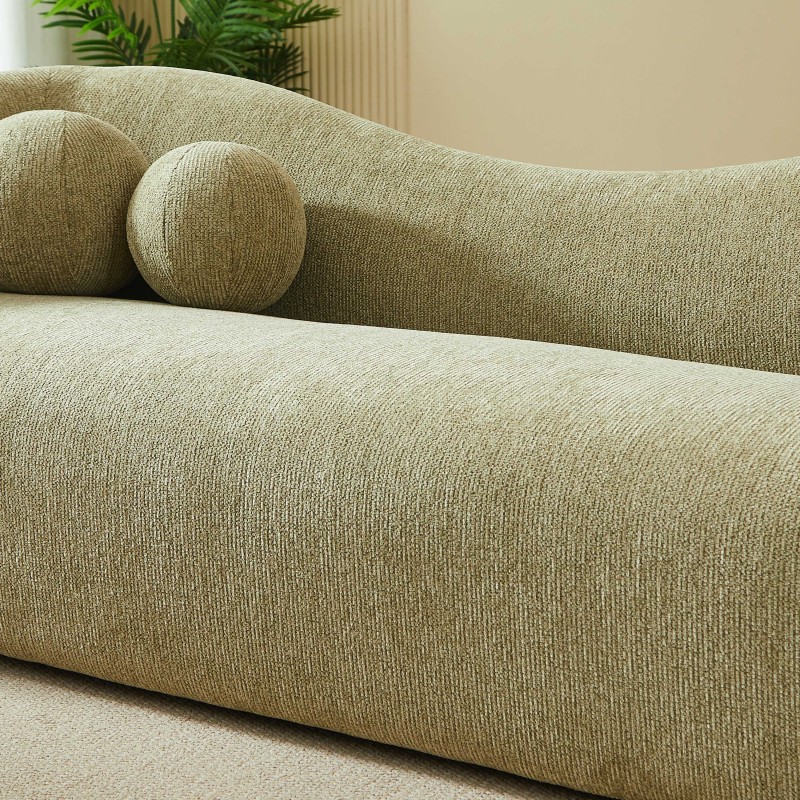 Divano fisso BACALA a 3 posti in tessuto ciniglia verde kaki