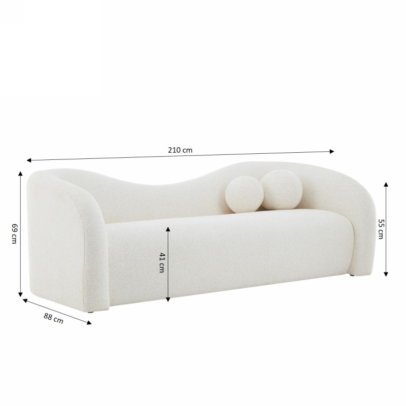 Divano fisso BACALA a 3 posti in tessuto ciniglia beige