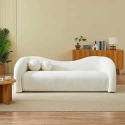 Divano fisso BACALA a 3 posti in tessuto ciniglia beige