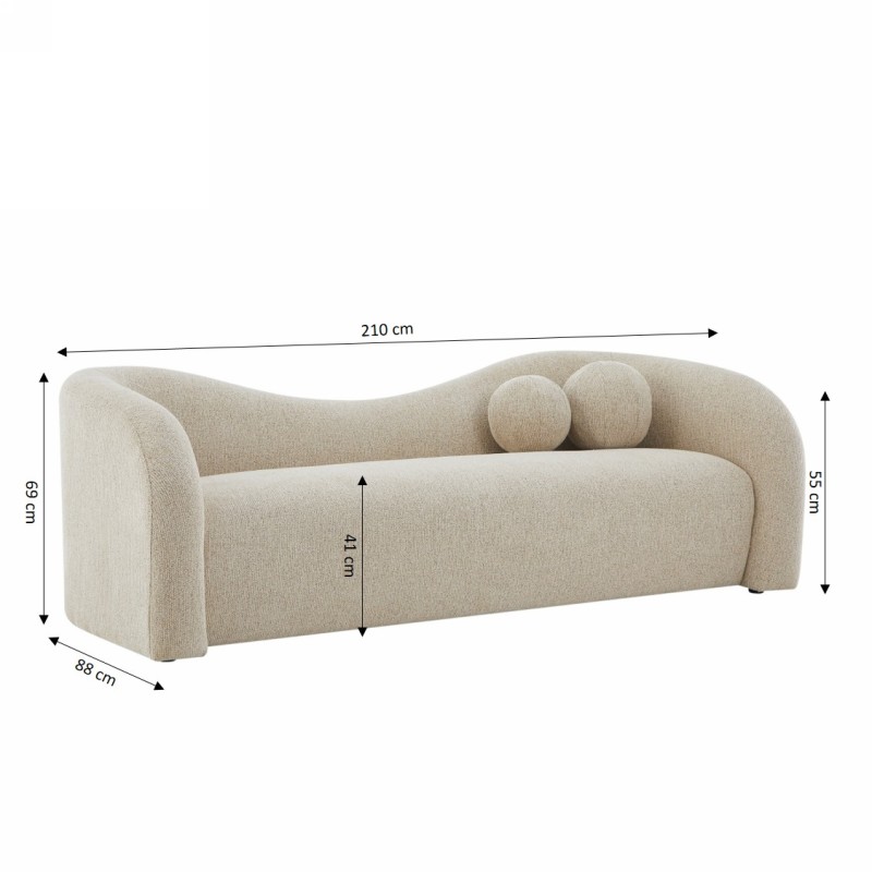 Canapé droit fixe BACALA 3 places tissu chenille taupe