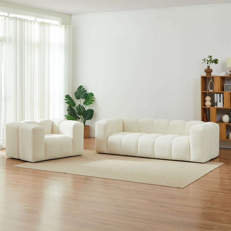 Divano fisso TASTA 3 posti in tessuto beige