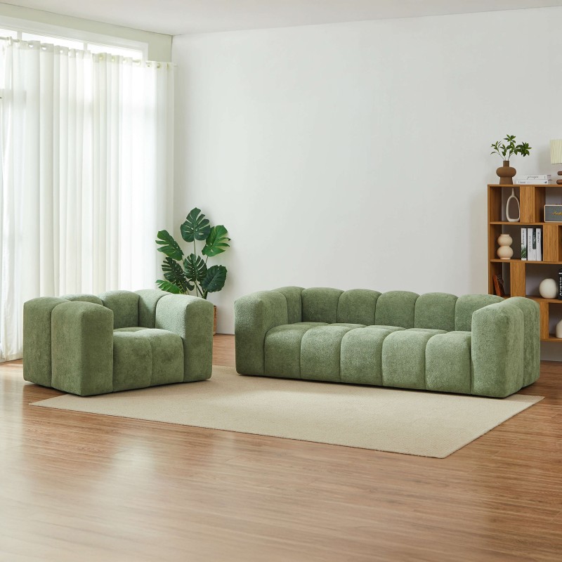 Divano fisso TASTA a 3 posti in tessuto verde oliva