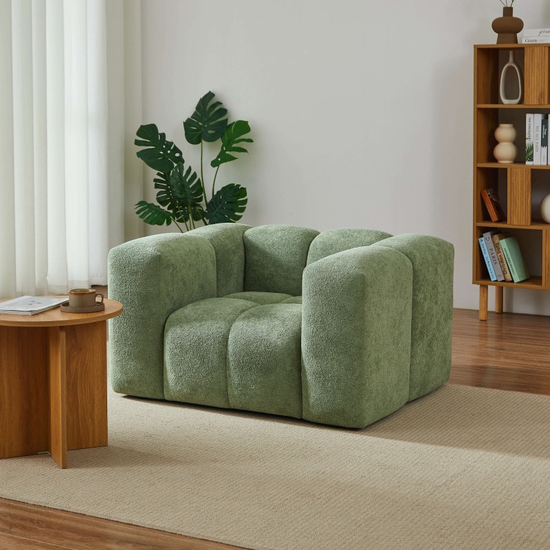 Fauteuil fixe TASTA 1 place tissu vert olive