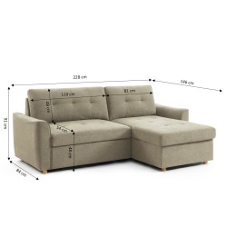 Divano angolare convertibile e reversibile TAMARA a 4 posti in tessuto grigio testurizzato