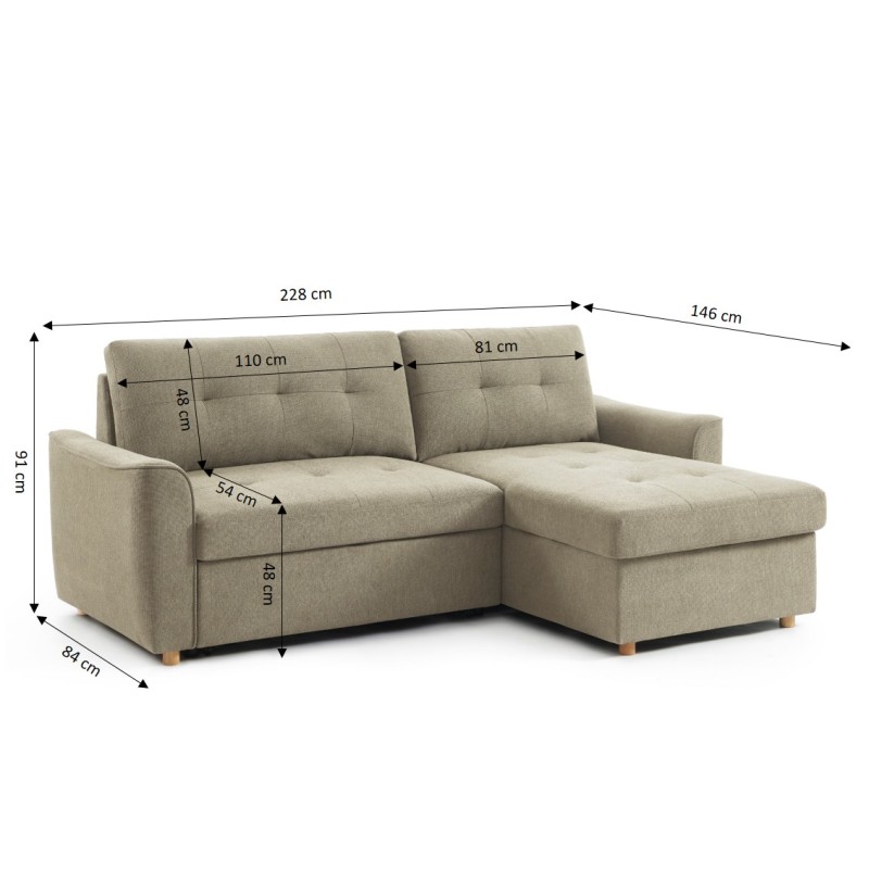 Divano angolare convertibile e reversibile TAMARA a 4 posti in tessuto grigio testurizzato