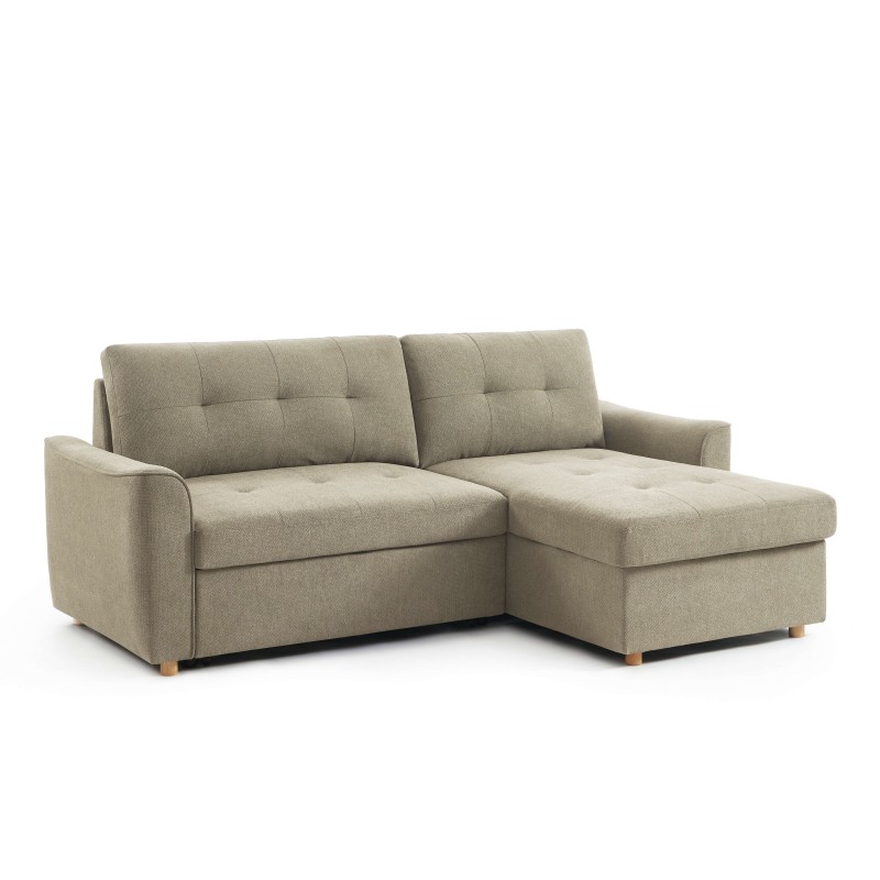 Divano angolare convertibile e reversibile TAMARA a 4 posti in tessuto grigio testurizzato