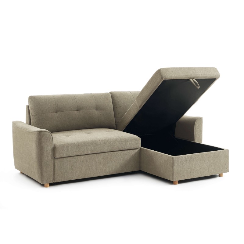 Divano angolare convertibile e reversibile TAMARA a 4 posti in tessuto grigio testurizzato