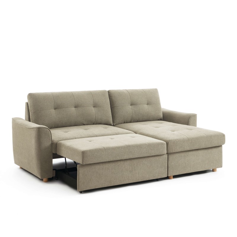 Divano angolare convertibile e reversibile TAMARA a 4 posti in tessuto grigio testurizzato