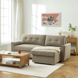 Divano angolare convertibile e reversibile TAMARA a 4 posti in tessuto grigio testurizzato