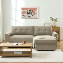 Divano angolare convertibile e reversibile TAMARA a 4 posti in tessuto grigio testurizzato