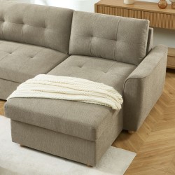 Divano angolare convertibile e reversibile TAMARA a 4 posti in tessuto grigio testurizzato